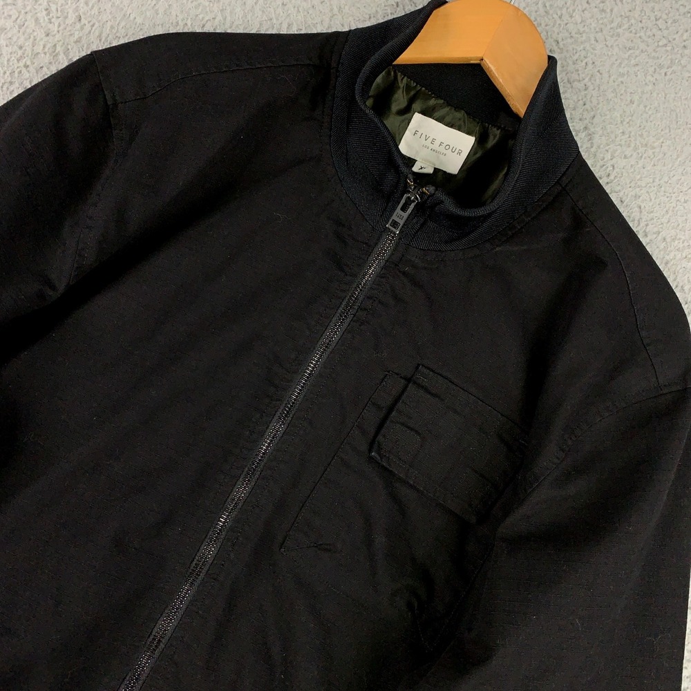 Five Four Bomber Jacket Mens XL Black Full Zip Utility Canvas Casual Coat